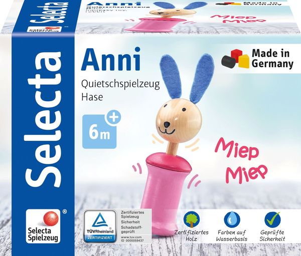 Schmidt Spiele - Selecta - Anni Hase, Greifling mit Quietsche, 17 cm