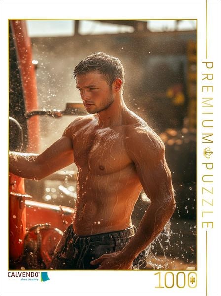 CALVENDO Puzzle Heißer Bauer beim Traktorwaschen | 1000 Teile Lege-Größe 64x48cm Foto-Puzzle für glückliche Stunden
