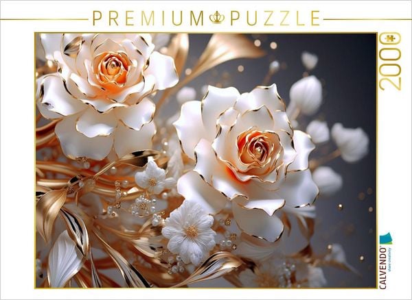 CALVENDO Puzzle Elegante Rosen in weiß und gold | 2000 Teile Lege-Größe 90x67cm Foto-Puzzle für glückliche Stunden