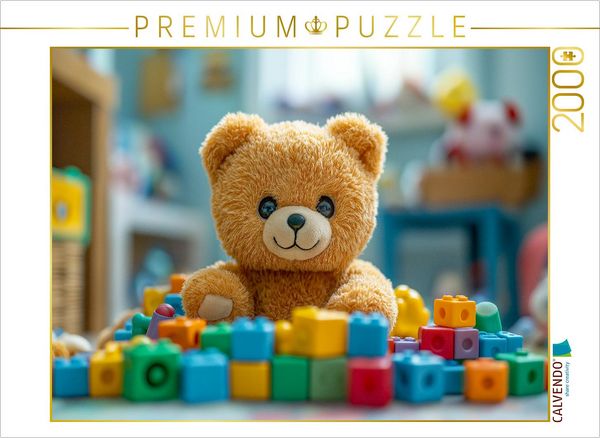 CALVENDO Puzzle Niedlicher Baby Teddybär im Kinderzimmer mit buntem Spielzeug | 2000 Teile Lege-Größe 90x67cm Foto-Puzzle für glückliche Stunden