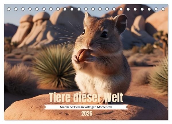 Tiere dieser Welt - Niedliche Tiere in witzigen Momenten (Tischkalender 2026 DIN A5 quer), CALVENDO Monatskalender