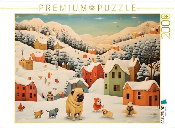 CALVENDO Puzzle Hunde spielen in einer Winterlandschaft lustig im Schnee | 2000 Teile Lege-Größe 90x67cm Foto-Puzzle für glückliche Stunden
