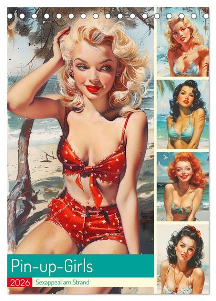 Pin-up-Girls. Sexappeal am Strand (Tischkalender 2026 DIN A5 hoch), CALVENDO Monatskalender