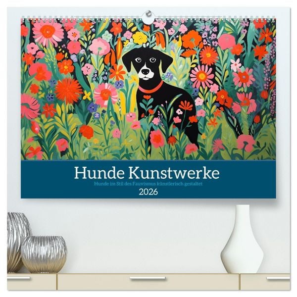 Hunde Kunstwerke - Hunde im Stil des Fauvismus künstlerisch gestaltet (hochwertiger Premium Wandkalender 2026 DIN A2 quer), Kunstdruck in Hochglanz