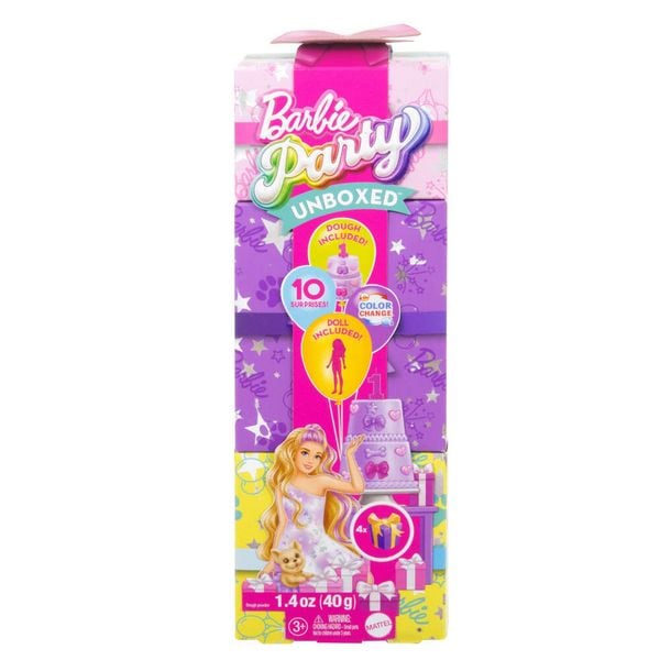 Barbie Party Unboxed Haustier-Geburtstagsserie Puppe und Accessoires, Birthday Bows-Set mit 10 Überraschungen