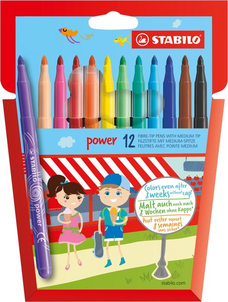 STABILO Filzstift - power - 12er Pack - mit 12 verschiedenen Farben