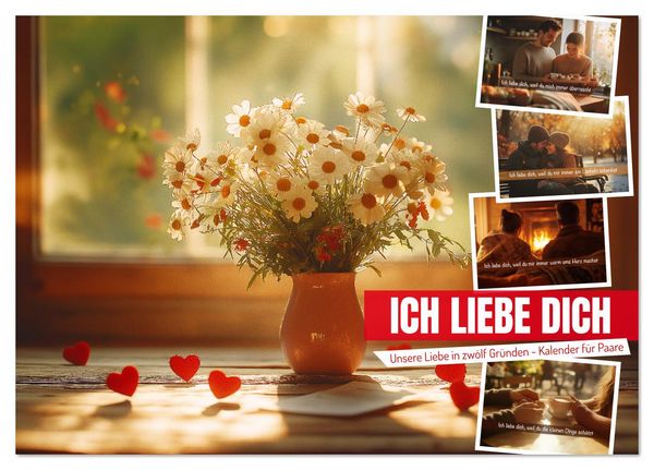 ICH LIEBE DICH - Unsere Liebe in zwölf Gründen (Tischkalender 2026 DIN A5 quer), CALVENDO Monatskalender