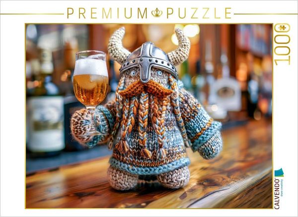CALVENDO Puzzle Wikinger Einherjer mit einem Glas Bier. Gehäkelt. | 1000 Teile Lege-Größe 64x48cm Foto-Puzzle für glückliche Stunden