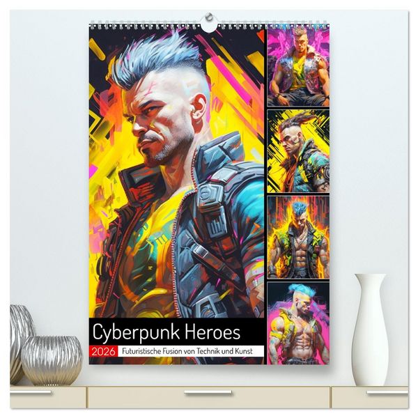 Cyberpunk Heroes. Futuristische Fusion von Technik und Kunst (hochwertiger Premium Wandkalender 2026 DIN A2 hoch), Kunstdruck in Hochglanz