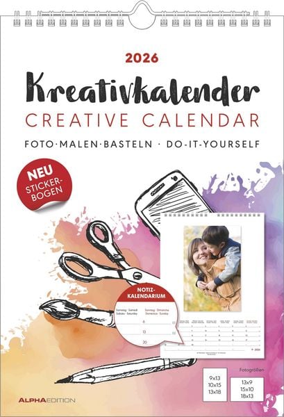 Kreativ-Kalender A4 Notiz 2026 mit Platz für Notizen - weiß - 21 x 29,7 - Do it yourself calendar A4 - datiert - Foto-Kalender - Alpha Edition