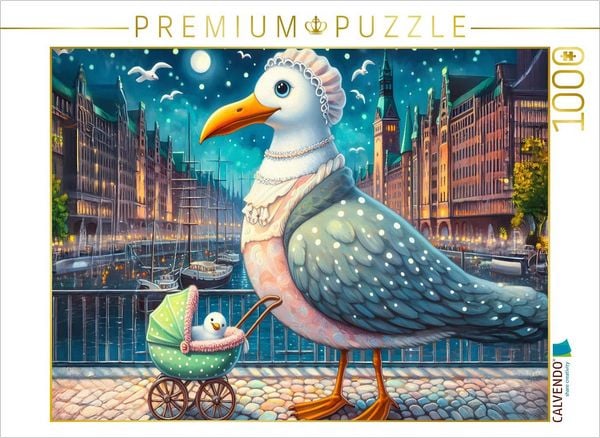 CALVENDO Puzzle Am Abend noch mit dem Kinderwagen eine Runde durch die Speicherstadt drehen | 1000 Teile Lege-Größe 64x48cm Foto-Puzzle für glückliche Stunden