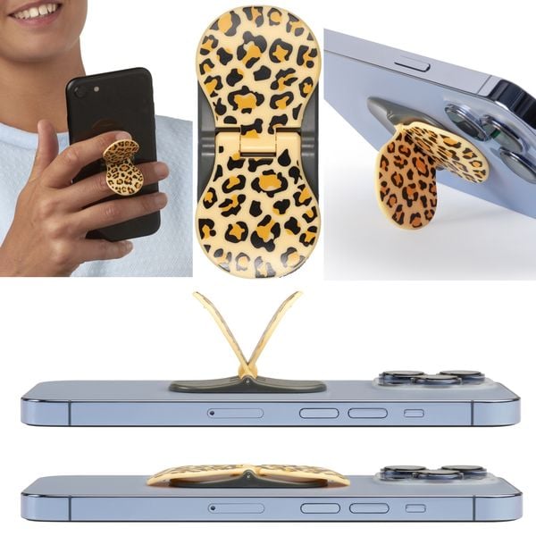 Zipgrips Leopard - 2 in 1 Handy-Griff & Aufsteller - Sicherer Griff - Halter für Smartphones - Perfekte Selfies - Ideal für Video