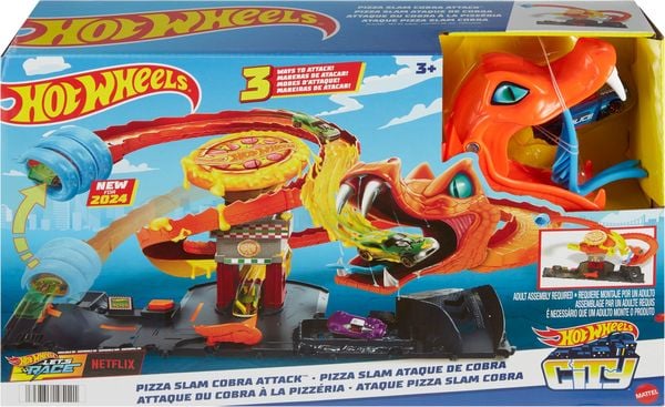 Hot Wheels City Pizza-Kobra-Angriff-Spielset mit Spielzeugauto im Maßstab 1:64
