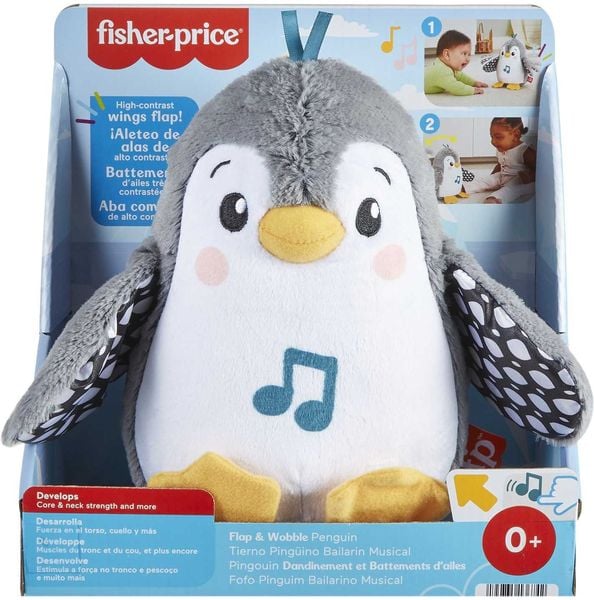 Fisher-Price Plüschpinguin für Neugeborene als Spielzeug zum Spielen in der Bauchlage mit Musik, bewegt sich und wackelt