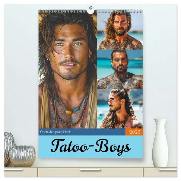 Tattoo-Boys. Coole Jungs am Meer (hochwertiger Premium Wandkalender 2026 DIN A2 hoch), Kunstdruck in Hochglanz