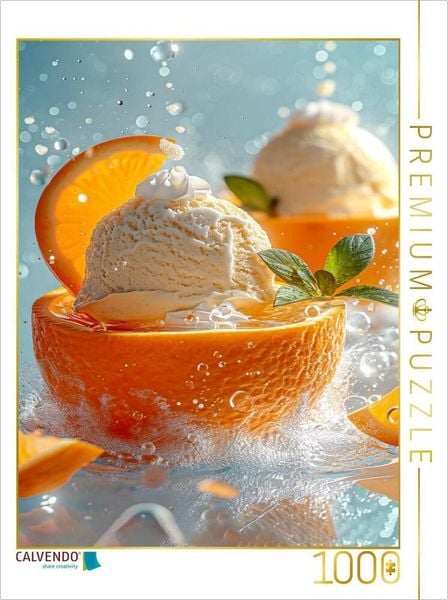 CALVENDO Puzzle Maracuja-Eis in einer Orangenschale und Minzeblättchen | 1000 Teile Lege-Größe 64x48cm Foto-Puzzle für glückliche Stunden