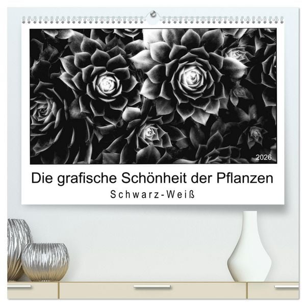 Die grafische Schönheit der Pflanzen – Schwarz-Weiß (hochwertiger Premium Wandkalender 2026 DIN A2 quer), Kunstdruck in Hochglanz