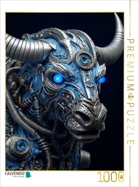 CALVENDO Puzzle Büffel - ein Cyborg Tier in Verbindung mit Elementen des Steampunk | 1000 Teile Lege-Größe 64x48cm Foto-Puzzle für glückliche Stunden