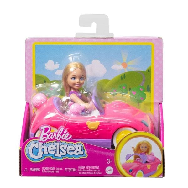 Barbie Chelsea Fahrzeugset mit blonder kleiner Puppe, Spielzeugauto und Teddybär