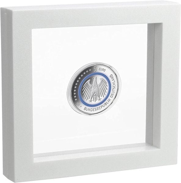 'Schweberahmen 3D weiß für 5 -Münzen ''Planet Erde'''