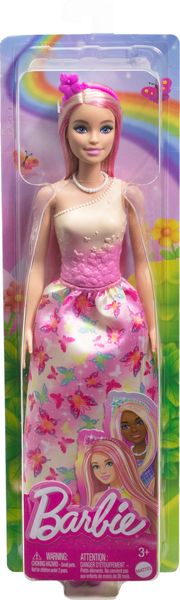 Barbie Royal-Puppe mit Haaren in Pink und Blond, Rock mit Schmetterlingsmuster und Zubehör