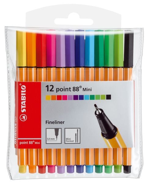 STABILO Fineliner - point 88 Mini - 12er Pack - mit 12 verschiedenen Farben