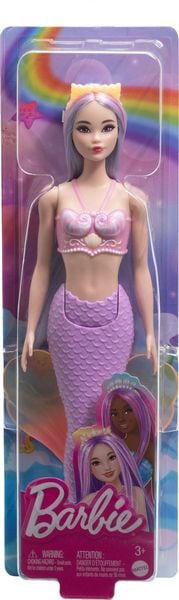 Barbie Meerjungfrau-Puppe mit fliederfarbenem Haar, Schwanzflosse in Violett und Haarband