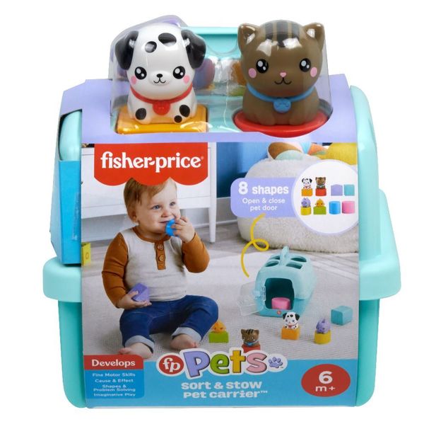 Fisher-Price FP Pets Sortier- und Tiertransportbox Baby und Kleinkind Formsortier-Spielzeug, 8 Blöcke