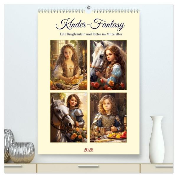 Kinder-Fantasy. Edle Burgfräulein und Ritter im Mittelalter (hochwertiger Premium Wandkalender 2026 DIN A2 hoch), Kunstdruck in Hochglanz