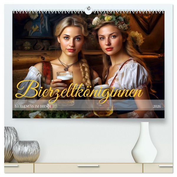Bierzeltköniginnen - Biergenuss im Dirndl (hochwertiger Premium Wandkalender 2026 DIN A2 quer), Kunstdruck in Hochglanz
