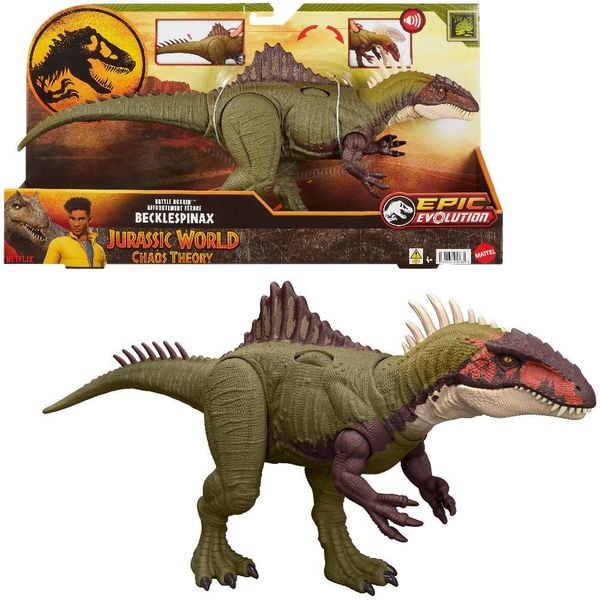 Jurassic World Kampfaction Becklespinax Dinosaurier-Actionfigur-Spielzeug, wütende Kopfstöße