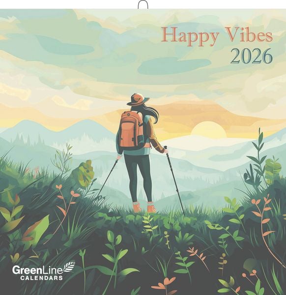 GreenLine Happy Vibes 2026 - Wand-Kalender - Broschüren-Kalender - 30x30 - 30x60 geöffnet