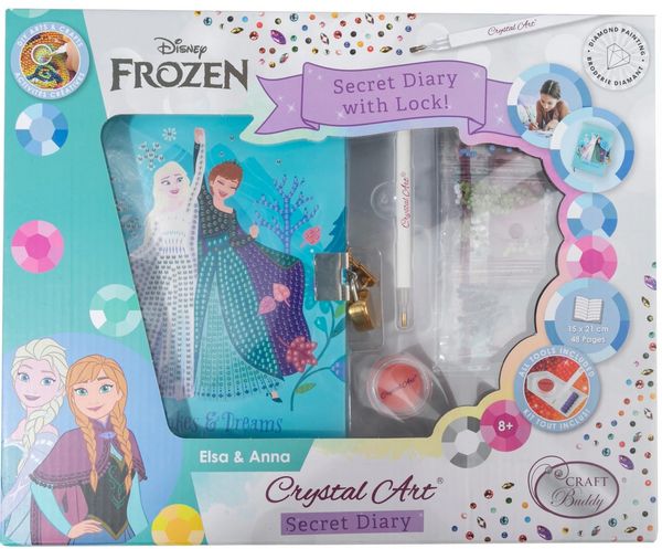 Craft Buddy CASD-32DNY013 - Crystal Art Secret Diary, Disney, Frozen, Elsa & Anna, Tagebuch, Diamond Painting