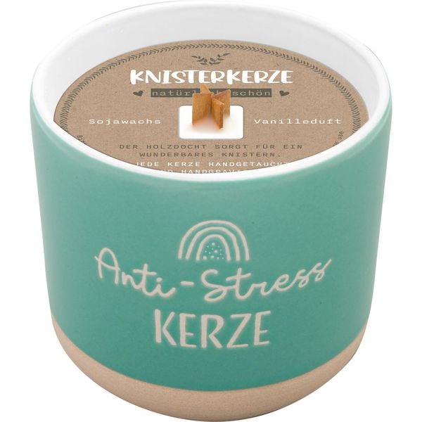 'Kerze mit Gravur ''Anti-Stress Kerze'': Kerze im Becher, mit Holzdocht'