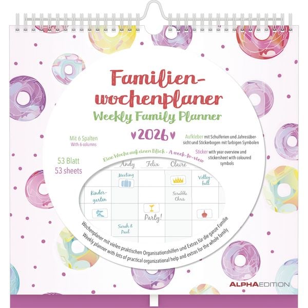 Familien Wochenkalender Dots 2026 - Familien-Timer - Termin-Planer - Kinder-Kalender - Familien-Kalender - 30,5x30,5