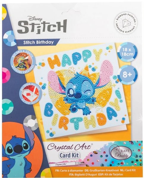 Craft Buddy CCK-32DNY813 - Crystal Art Card Kit, Disney, Stitch Birthday, Grußkarten-Set, Diamond Painting