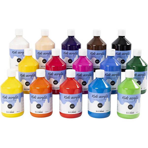 Creativ Company Acrylfarbe Matt, sortierte Farben, 15x500 ml