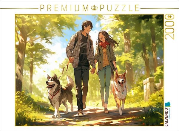 CALVENDO Puzzle Unsere Hunde lieben sich auch - Pärchen im Manga Style | 2000 Teile Lege-Größe 90x67cm Foto-Puzzle für glückliche Stunden