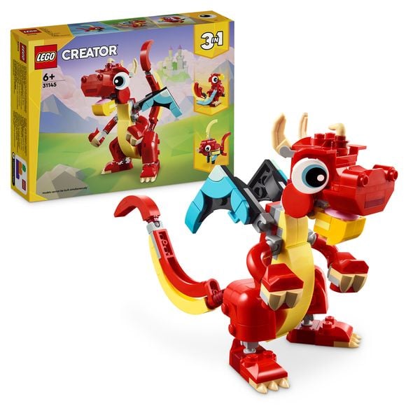LEGO Creator 3in1 31145 Roter Drache Spielzeug mit Fisch und Phönix