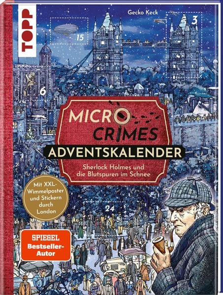 Micro Crimes Adventskalender – Sherlock Holmes und die Blutspuren im Schnee. Mit XXL-Wimmelposter und Stickern durch London