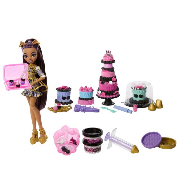 Monster High Scary Sweet Birthday Tortenset mit Clawdeen Wolf-Puppe und mehr als 20 Zubehörteilen zum Dekorieren