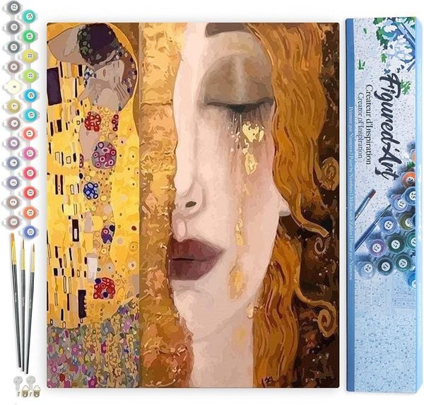 FiguredArt PN2088 - Malen nach Zahlen, Gustav Klimt, Leinwand 40x50cm ohne Rahmen, Malset, Paint by Numbers