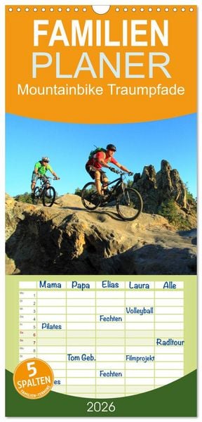 Familienplaner 2026 - Mountainbike Traumpfade mit 5 Spalten (Wandkalender, 21 x 45 cm) CALVENDO