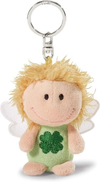 NICI 34553 - Schlüsselanhänger Schutzengel mit Kleeblatt Ich bring dir Glück, Glücksbringer, grün, 7 cm