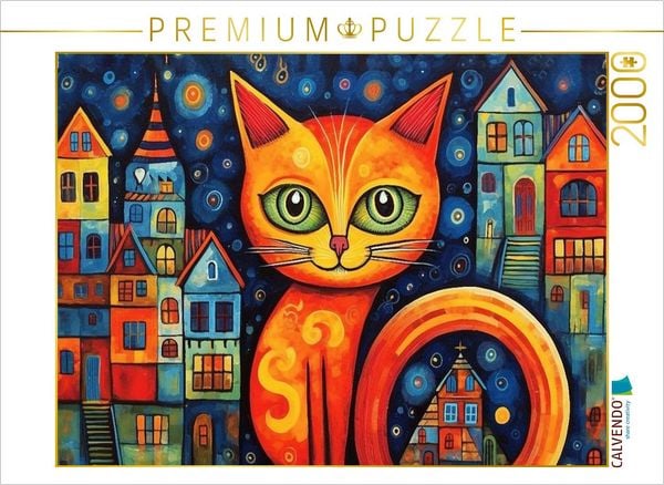 CALVENDO Puzzle Katze Im Stil von Friedensreich Hundertwasser II | 2000 Teile Lege-Größe 90x67cm Foto-Puzzle für glückliche Stunden