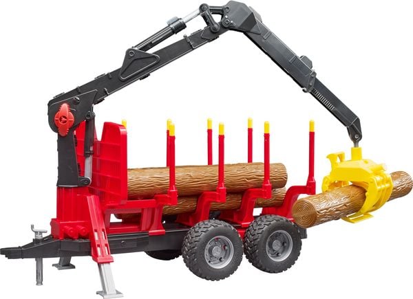 Bruder Profi-Serie Rückeanhänger mit Ladekran, 4 Baumstämmen und Holzgreifer