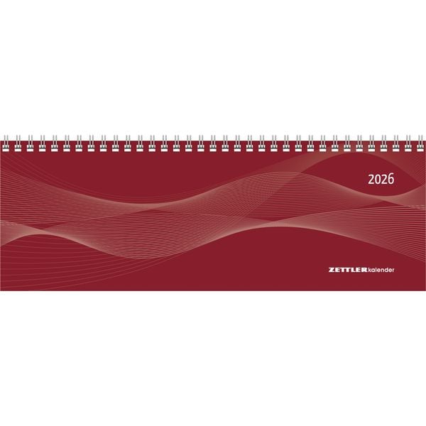 Tisch-Querkalender Profi rot 2026 - Büro-Planer 29,7x10,5 cm - Tisch-Kalender - 1 Woche 2 Seiten - Ringbindung - Zettler