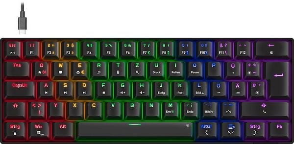 SPEEDLINK ATMOS RGB Rainbow Mechanical 60% Gaming Keyboard with brown switches, black - DE layout