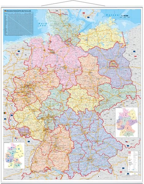 Orga-Karte Deutschland. Wandkarte Großformat mit Metallstäben