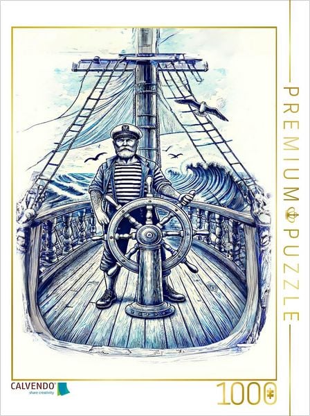 CALVENDO Puzzle Seemann mit am Ruder des Segelschiffes | 1000 Teile Lege-Größe 64x48cm Foto-Puzzle für glückliche Stunden